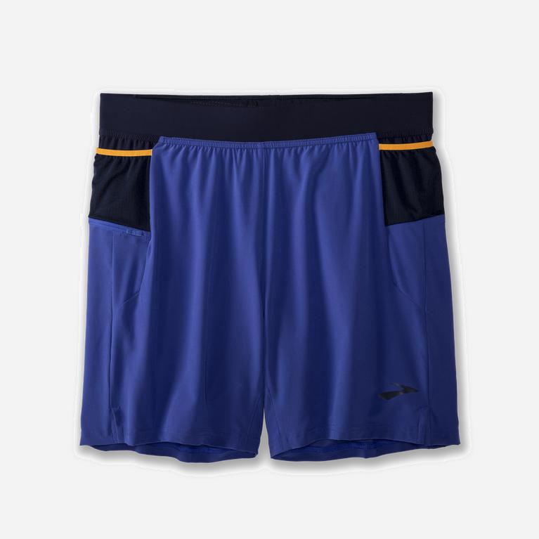 Brooks Sherpa 7 2-In-1 Hardloopshorts voor Heren Blauw/Donkerblauw/Oranje (VZJGK-7821)